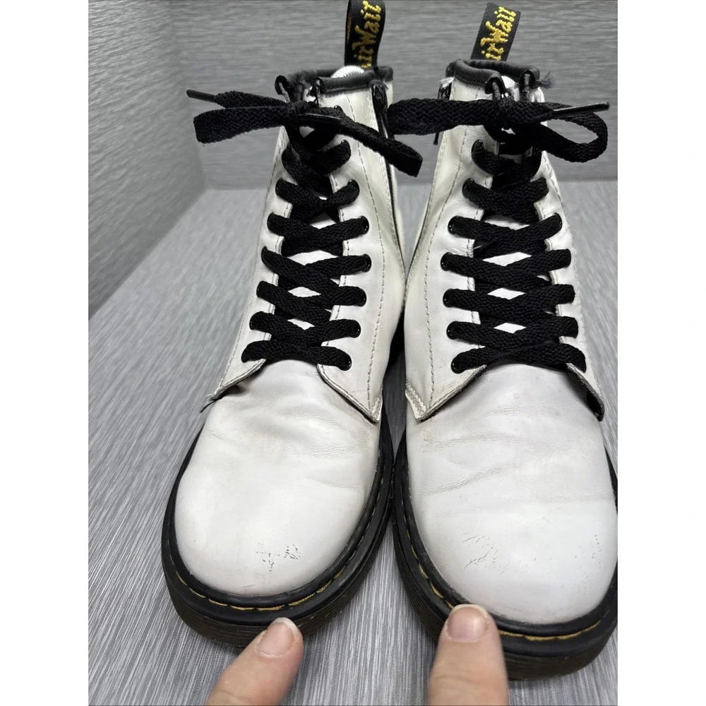 Dr. Martens White Leather Ankle‎ Combat Boots Lace Up Zip Youth 4 Grunge Punk